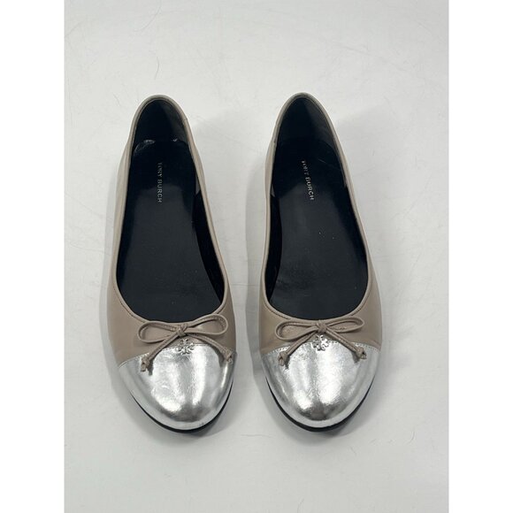 Tory Burch Cap Toe Ballet Flat Beige / Oyster Silver Metallic Sz 9 - Picture 2 of 7